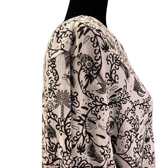 Palm Grove Black and White Fish Palm Trees Beach Top Sz 3X - Picture 6 of 13